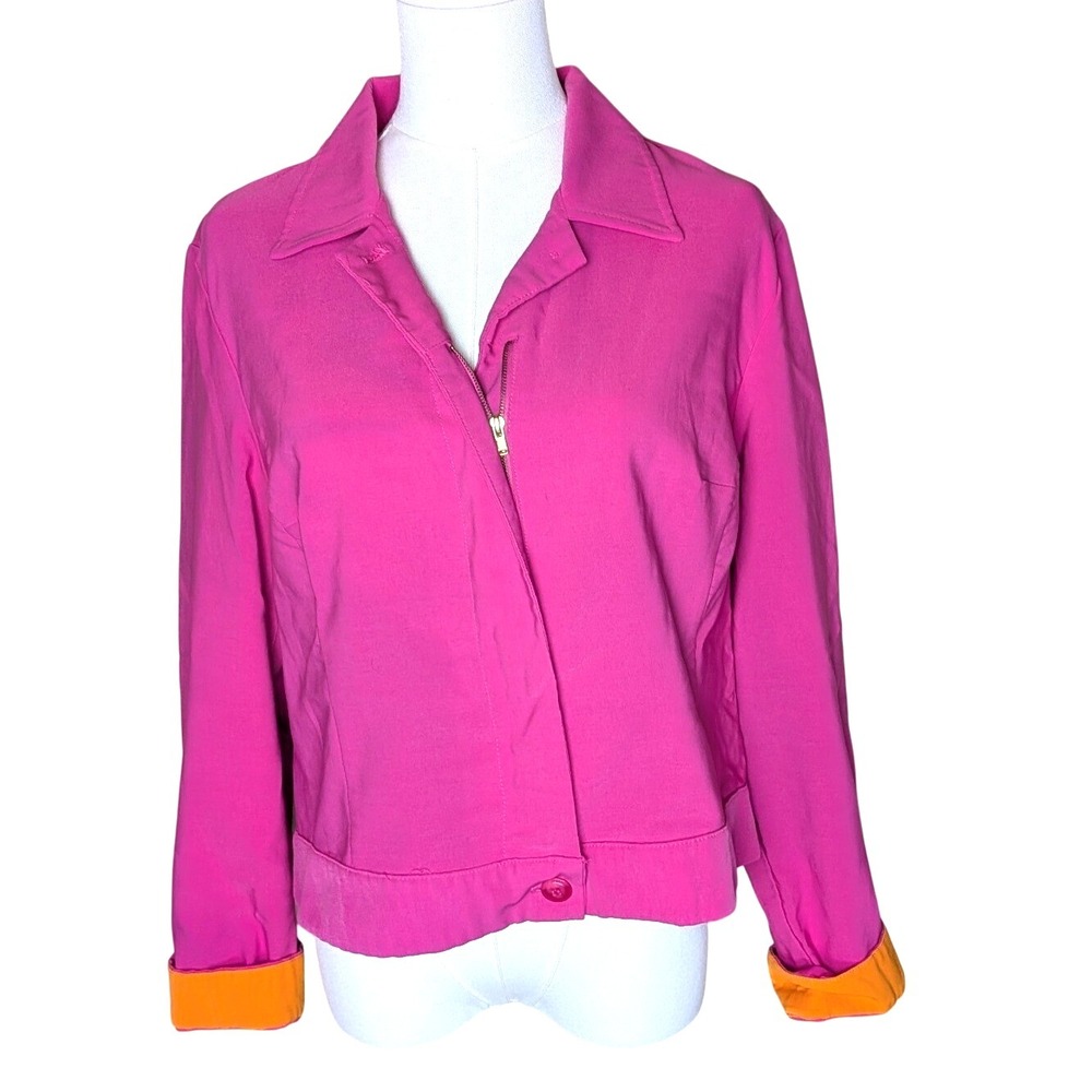 Russell Kemp Fuchsia Orange Colorblock Jacket Sz 14 Bold Dopamine Dressing‎